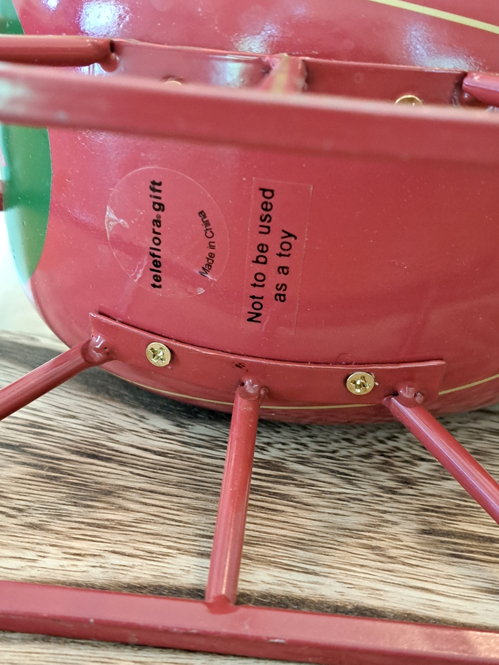 Vintage Tele Flora Green and Red Decorative Sleigh - Picture 7 of 8